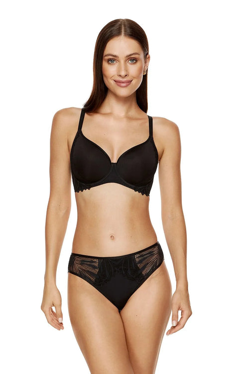 Ensemble de lingerie féminine élégant noir microfibre dentelle soutien-gorge balconnet culotte tanga ajustable femmes