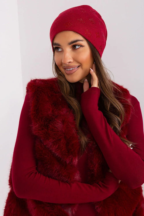 bonnet gilet haut hiver élégant rouge bordeaux vif tricot imitation fourrure femme maille côtelée slouchy ajusté doux extensible scintillant