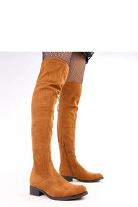 cuissardes camel suédine effet daim cuir écologique bout rond tige ajustée cuisse laçage arrière discret fermeture éclair latérale