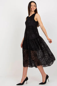 Robe de jour élégante en dentelle sans manches coupe évasée taille ajustable femme longue