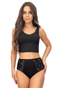 culotte taille haute femme viscose élasthanne sculptante gainante noire dentelle florale transparente festonnée coutures plates dos couvert bande élastique confortable