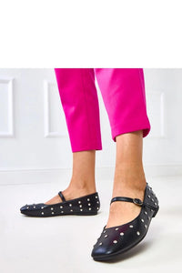 ballerines Solea femme noires cuir synthétique lisse bout carré bride réglable boucle strass argentés semelle plate talon bas confortables élégantes