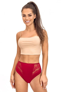 culotte taille haute femme bordeaux empiècements dentelle latéraux dos lisse couvrante gainante élégante confortable extensible doublure coton
