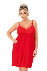 nuisette grande taille rouge vif viscose extensible fluide dentelle corsage bonnets emboîtants bretelles réglables lanières décoratives coupe empire bande élastique