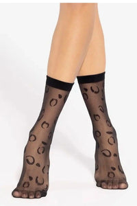chaussettes hautes femmes mi mollet semi mat 20den transparents noirs maille voile fine motif animalier imprime