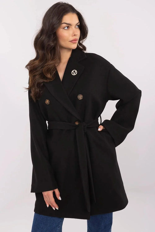 Manteau élégant transition pour femmes en polyester coupe classique col à revers ceinture broche métallique style polyvalent automne-hiver-printemps longueur courte confort durabilité