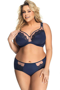 Ensemble lingerie dentelle bleu marine élégant et confortable pour femme, soutien-gorge armature, culotte classique