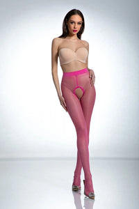 collant audacieux rose fuchsia taille haute entrejambe ouvert renforcé nylon elasthanne extensible brillant gainant galbant dentelle silicone maintien