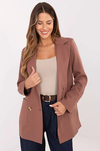 blazer femme mi long coupe droite oversize col revers poches plaquées boutons dorés terracotta tissu fluide manches longues