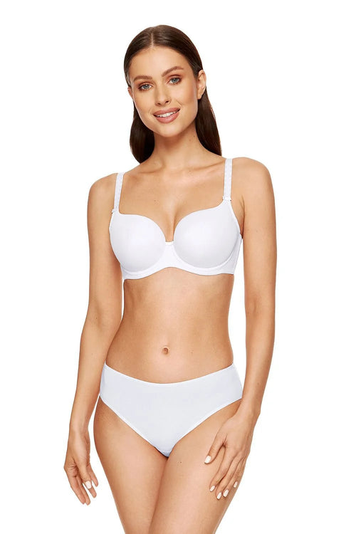 ensemble lingerie féminine classique soutiengorge rembourré armatures bonnets moulés microfibre blanc confort maintien bretelles réglables culotte bikini taille moyenne invisible