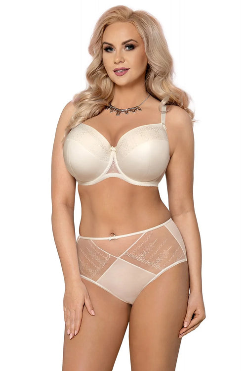 soutiengorge rembourré Vena balconnet armatures bonnets moulés mousse tricot broderie géométrique ivoire crème maintien K17 ajustable bretelles nœud décoratif