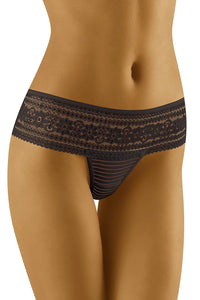 strings dentelle florale noire élasthanne polyamide stretch tulle transparent rayures horizontales ceinture large taille basse échancrée minimaliste sexy romantique