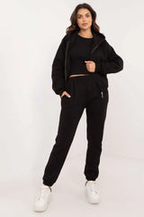 Ensemble sportswear femme coton élasthanne style décontracté moderne sweat capuche crop top jogging pantalon taille haute