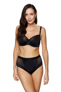 culotte haute sculptante ceinture élastique microfibre stretch empiècements mesh transparent motif géométrique gousset coton oeko tex confort respirant