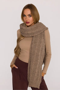 châle écharpe femme longue oversize maille torsadée taupe tricot épais motif câble finitions bords côtelés largeur généreuse texture douce chaude