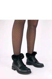 bottines femme cheville cuir synthétique noir revers fausse fourrure laçage avant bout rond talon bloc trois centimètres semelle crantée