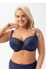 soutien gorge grand bonnet armatures maintien sculptant galbe naturel microfibre lisse dentelle brodée violette contrastante bretelles larges réglables