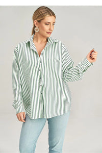 Chemise manche longue asymétrique rayures verticales polyester viscose femme taille S/M L/XL style casual chic