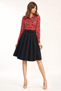 jupe mi longue noire taille haute plissée évasée ceinture boucle viscose polyester élasthanne élégante intemporelle bureau