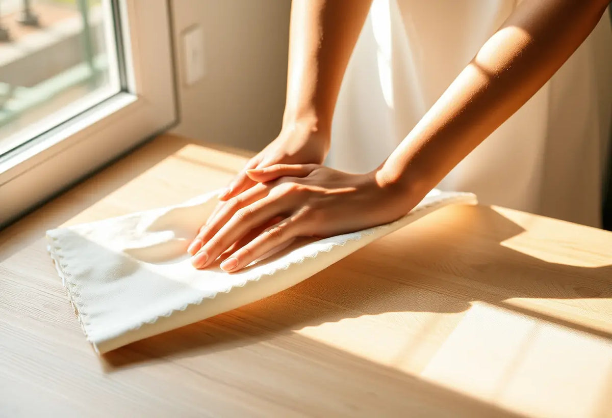 Main de femme lisant un échantillon de tissu