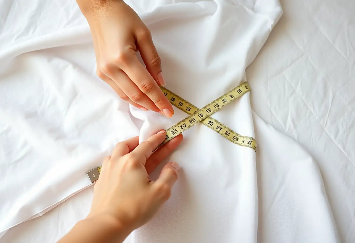 Mesure d’une étoffe en coton pour un patron de robe