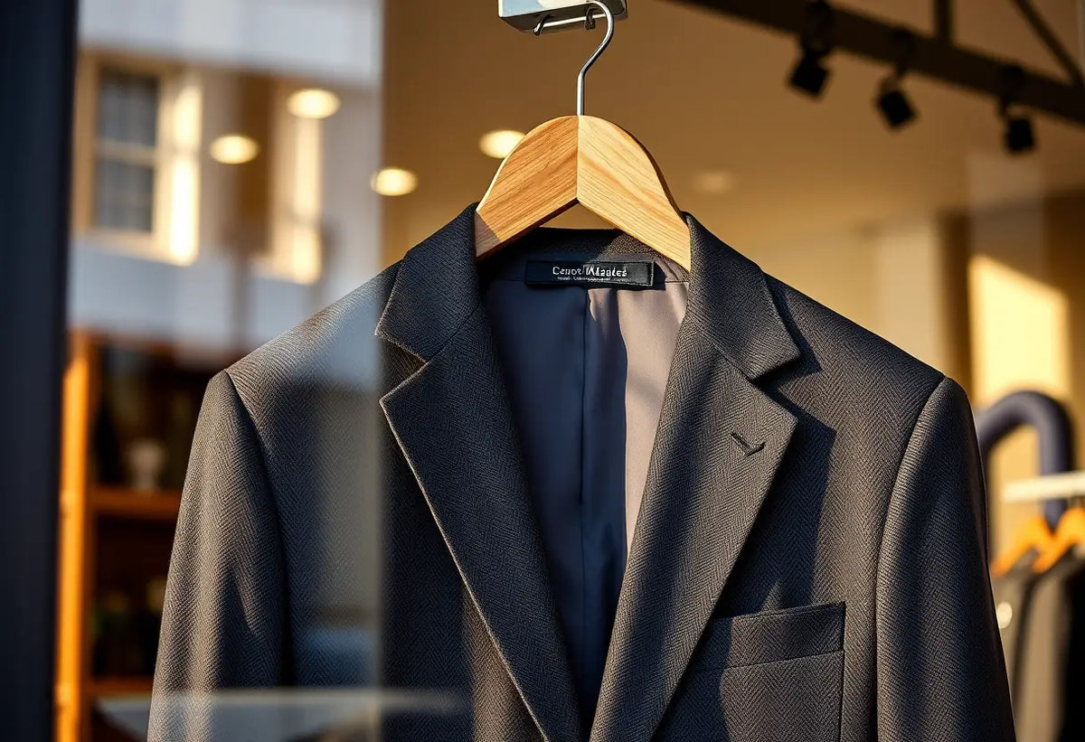 Un costume bien ajusté en laine dans une vitrine