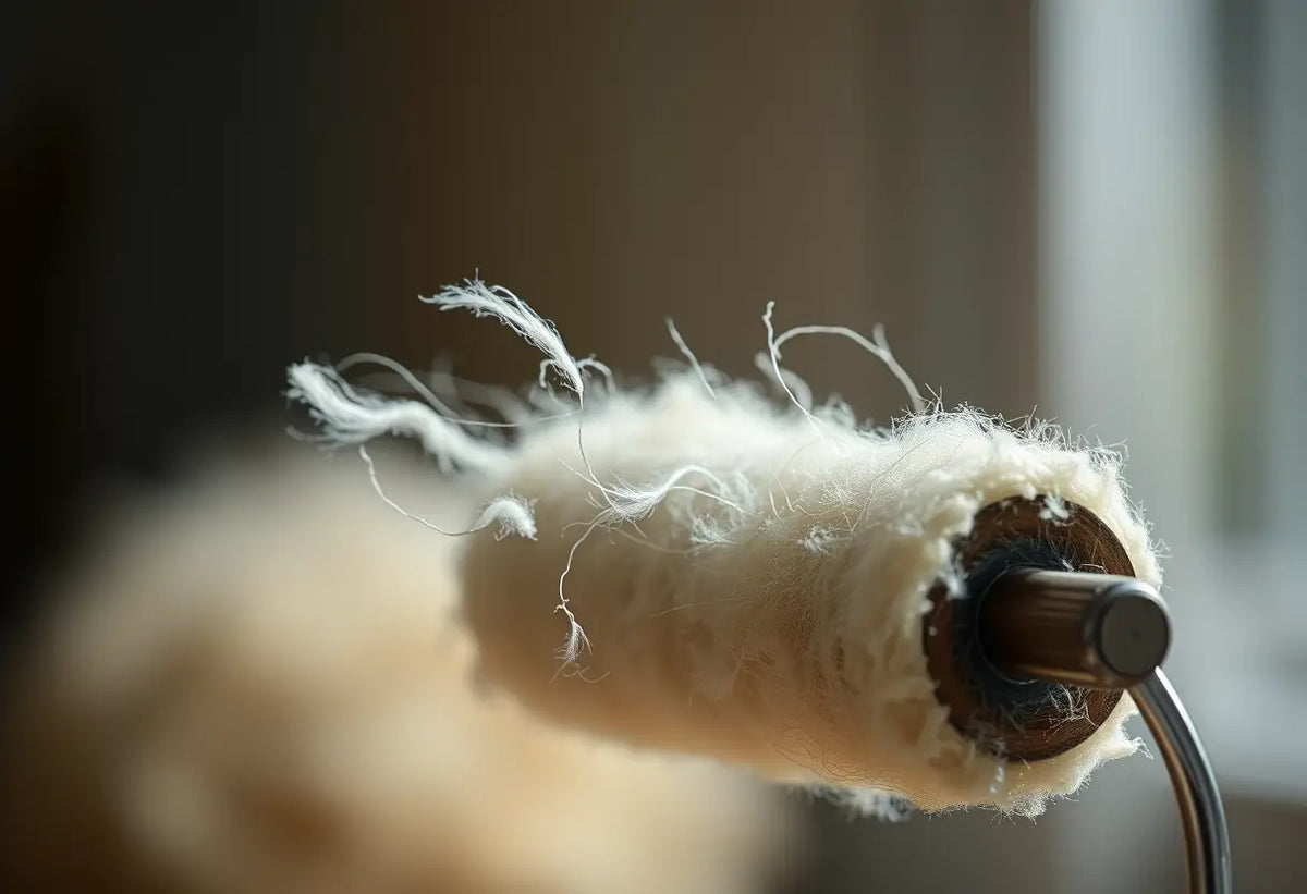 Des fibres de laine accrochées à un rouleau anti-poussière