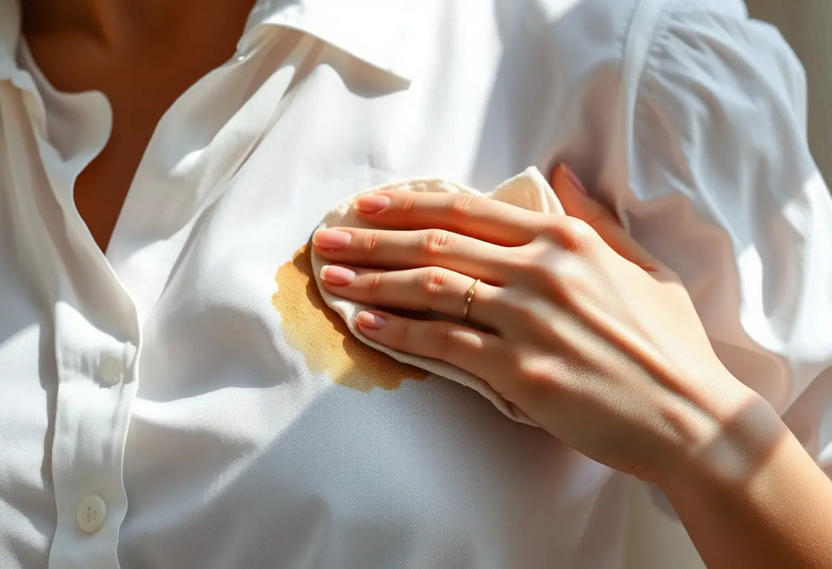 Mainenance d'une chemise blanche avec une tache de bétadine