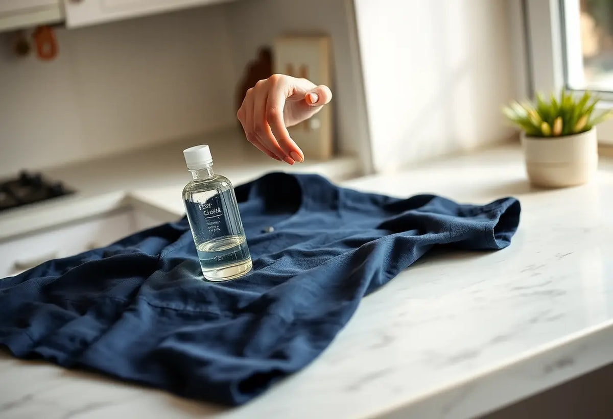 Mainenance d'une blouse en coton bleu foncé dans une cuisine