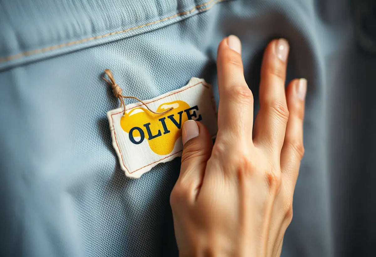 Une main féminine applique de l'huile d'olive sur une tache de colle d'étiquette.