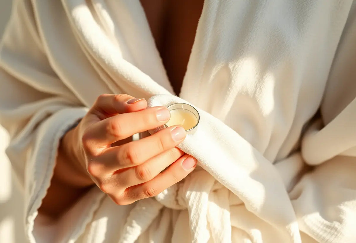 Main du femme tenant une robe en coton pour enlever la cire de bougie