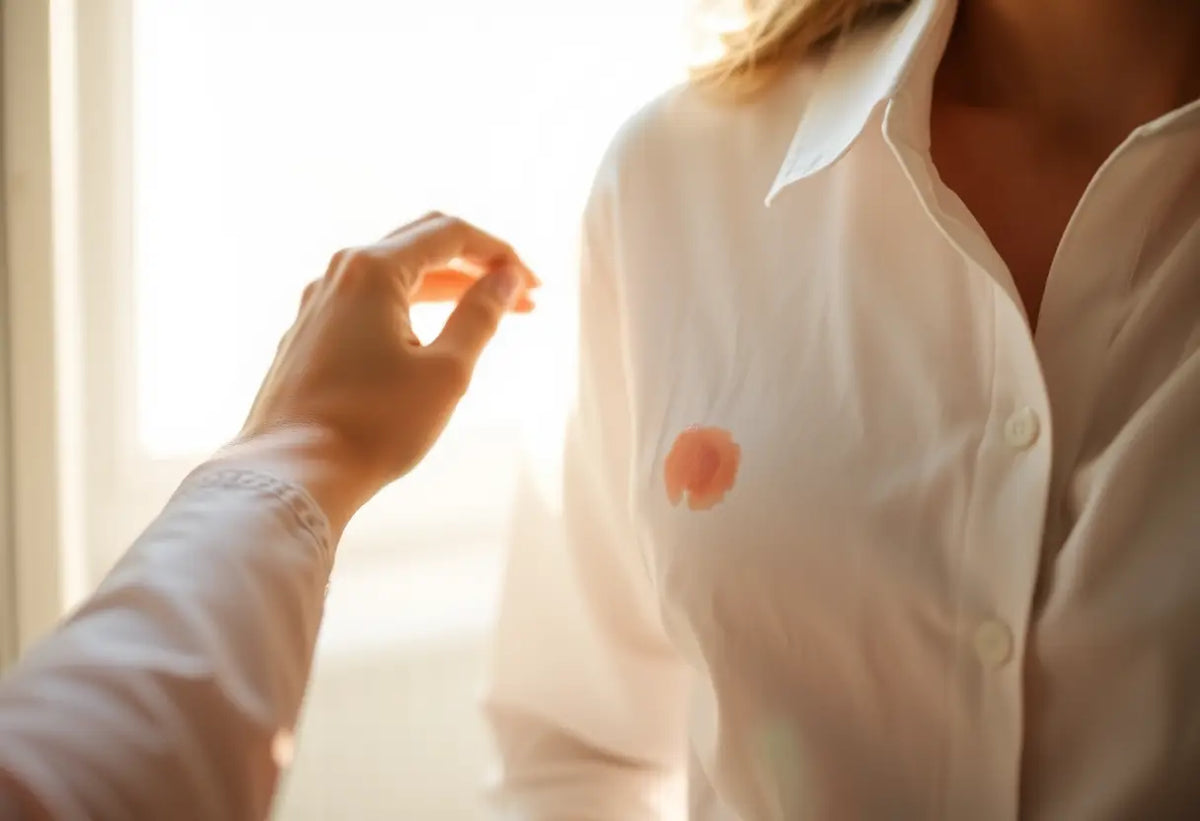 Main: une main frottant délicatement une tache sur un vêtement en coton.