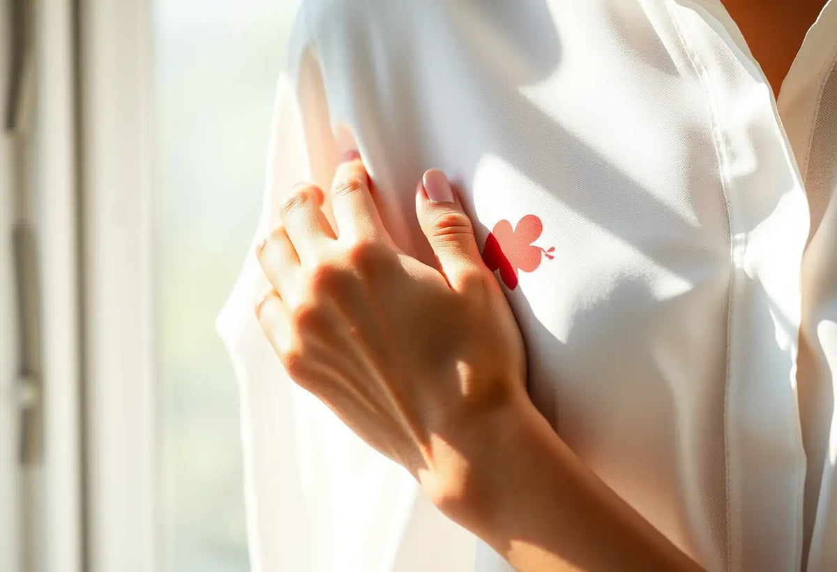Main de femme frottant délicatement une tache sur un haut en polyester, lumière naturelle