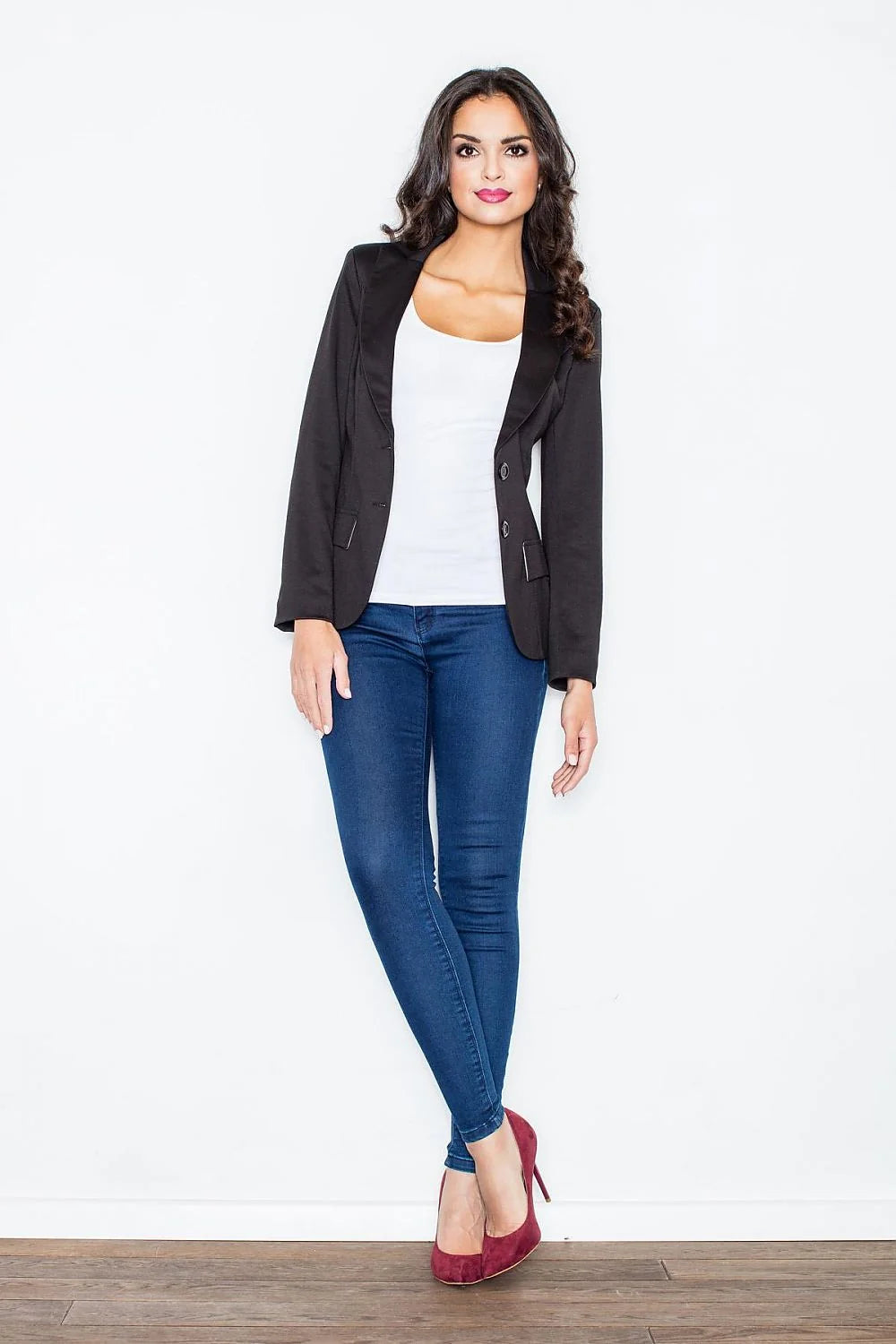 Blazer ajusté noir en polyester élégant et classique pour une allure professionnelle au bureau