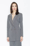 Blazer femme cintré en tissu synthétique professionnel élégant motif géométrique double boutonnage pour bureau