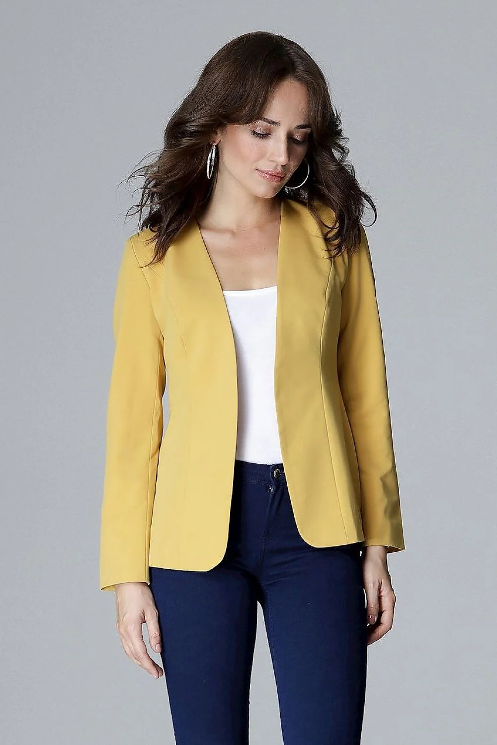 Blazer femme en coton chic jaune moderne ajusté élégant pour bureau et événements sociaux
