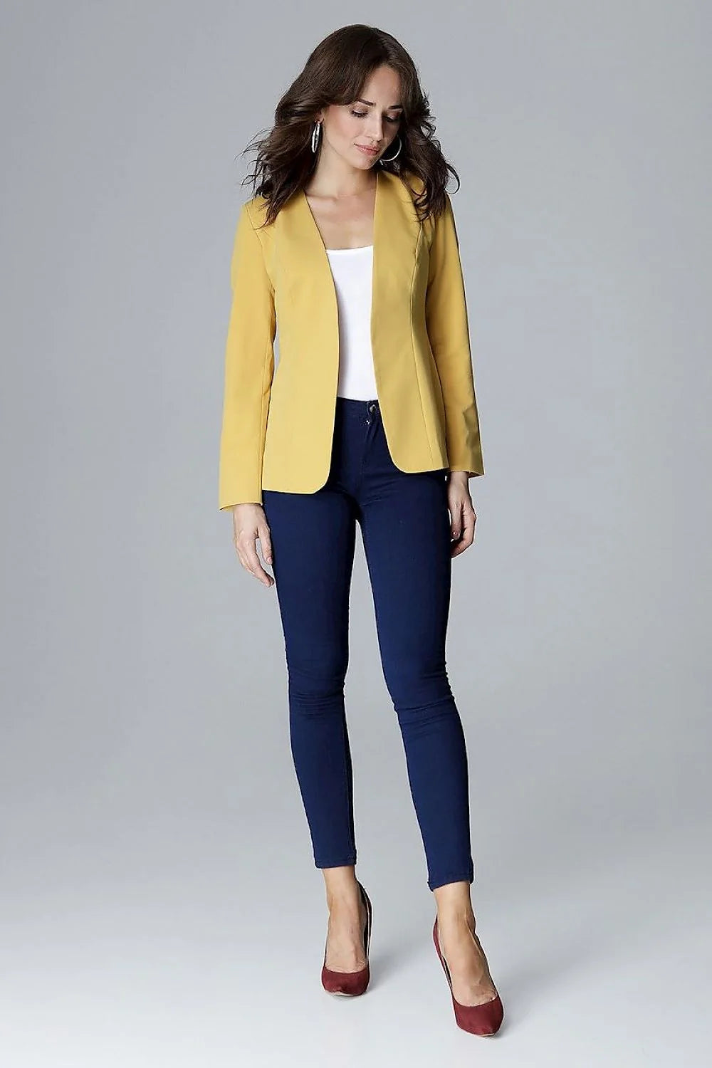Blazer femme en coton chic jaune moderne ajusté élégant pour bureau et événements sociaux