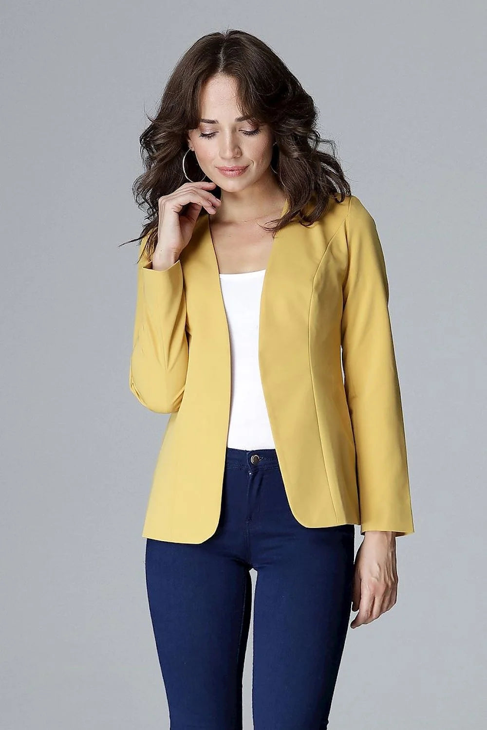 Blazer femme en coton chic jaune moderne ajusté élégant pour bureau et événements sociaux