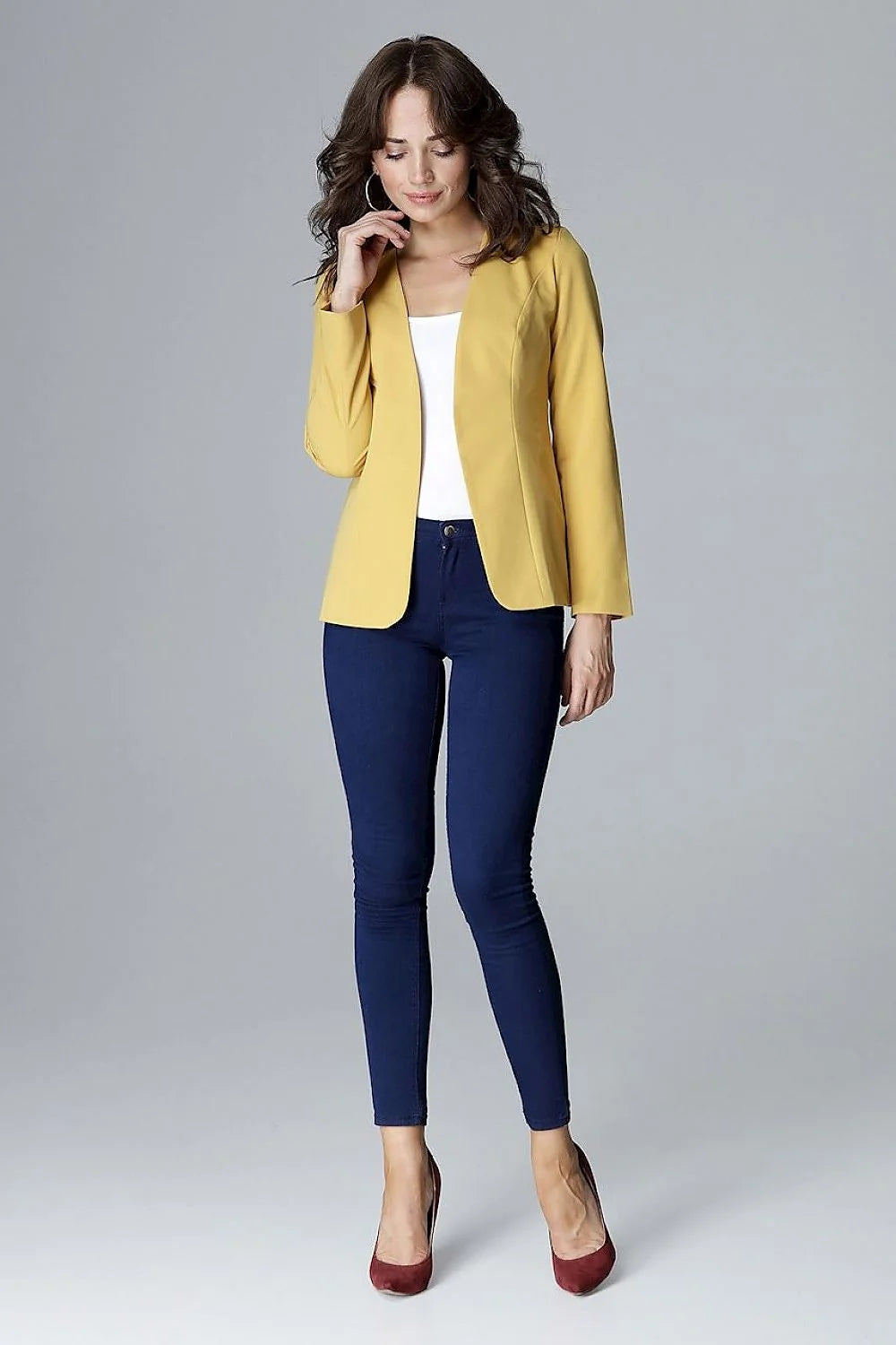 Blazer femme en coton chic jaune moderne ajusté élégant pour bureau et événements sociaux