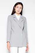 Blazer femme en tissu synthétique élégant gris clair double boutonnage pour tenue professionnelle moderne