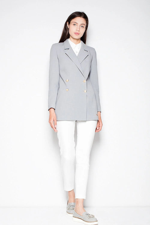 Blazer femme en tissu synthétique élégant gris clair double boutonnage pour tenue professionnelle moderne