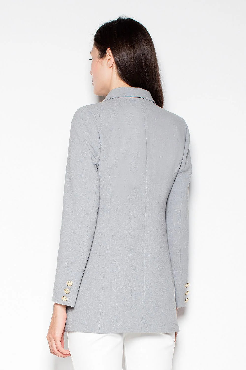 Blazer femme en tissu synthétique élégant gris clair double boutonnage pour tenue professionnelle moderne