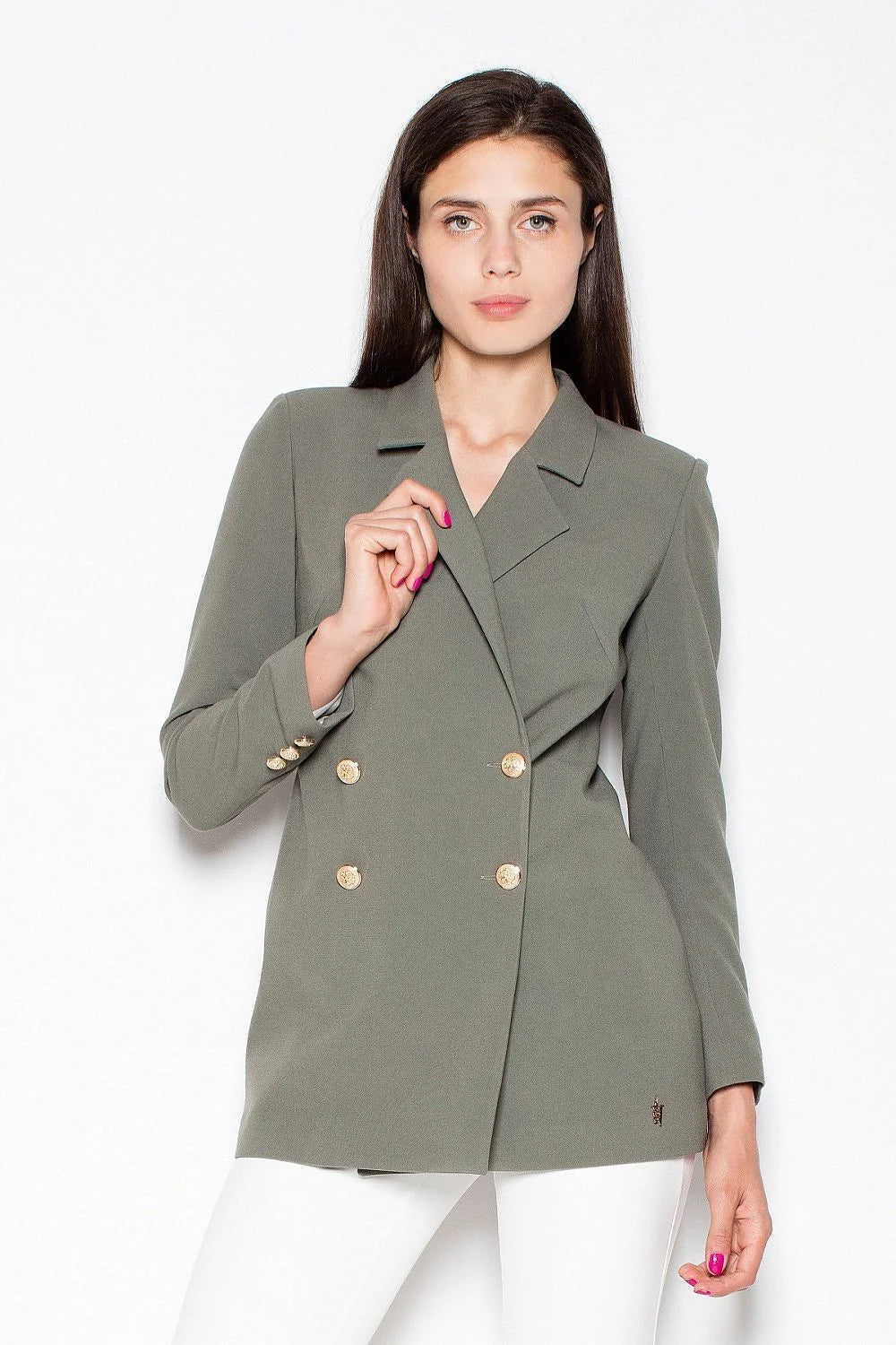 Blazer femme en tissu synthétique élégant gris clair double boutonnage pour tenue professionnelle moderne