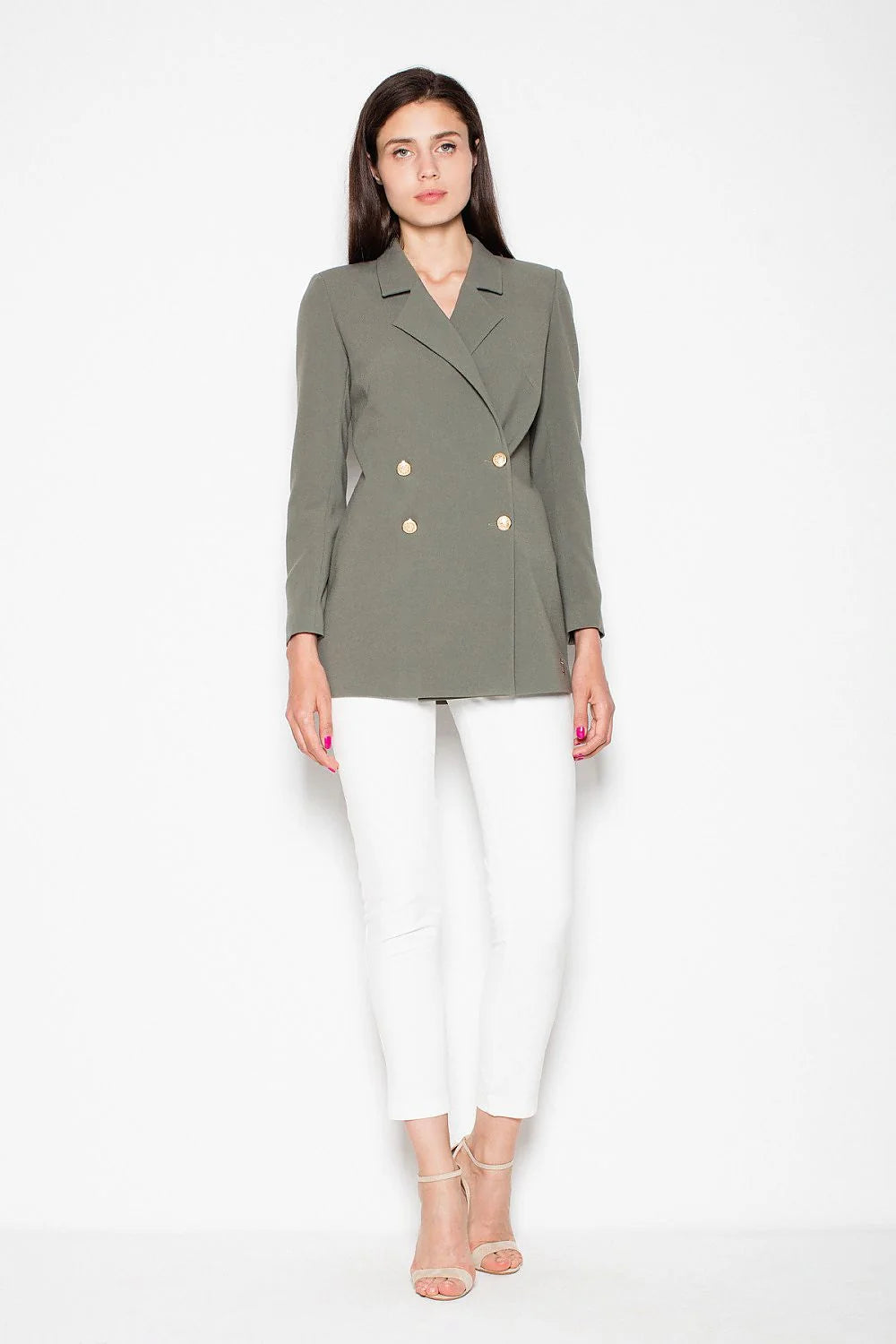 Blazer femme en tissu synthétique élégant gris clair double boutonnage pour tenue professionnelle moderne