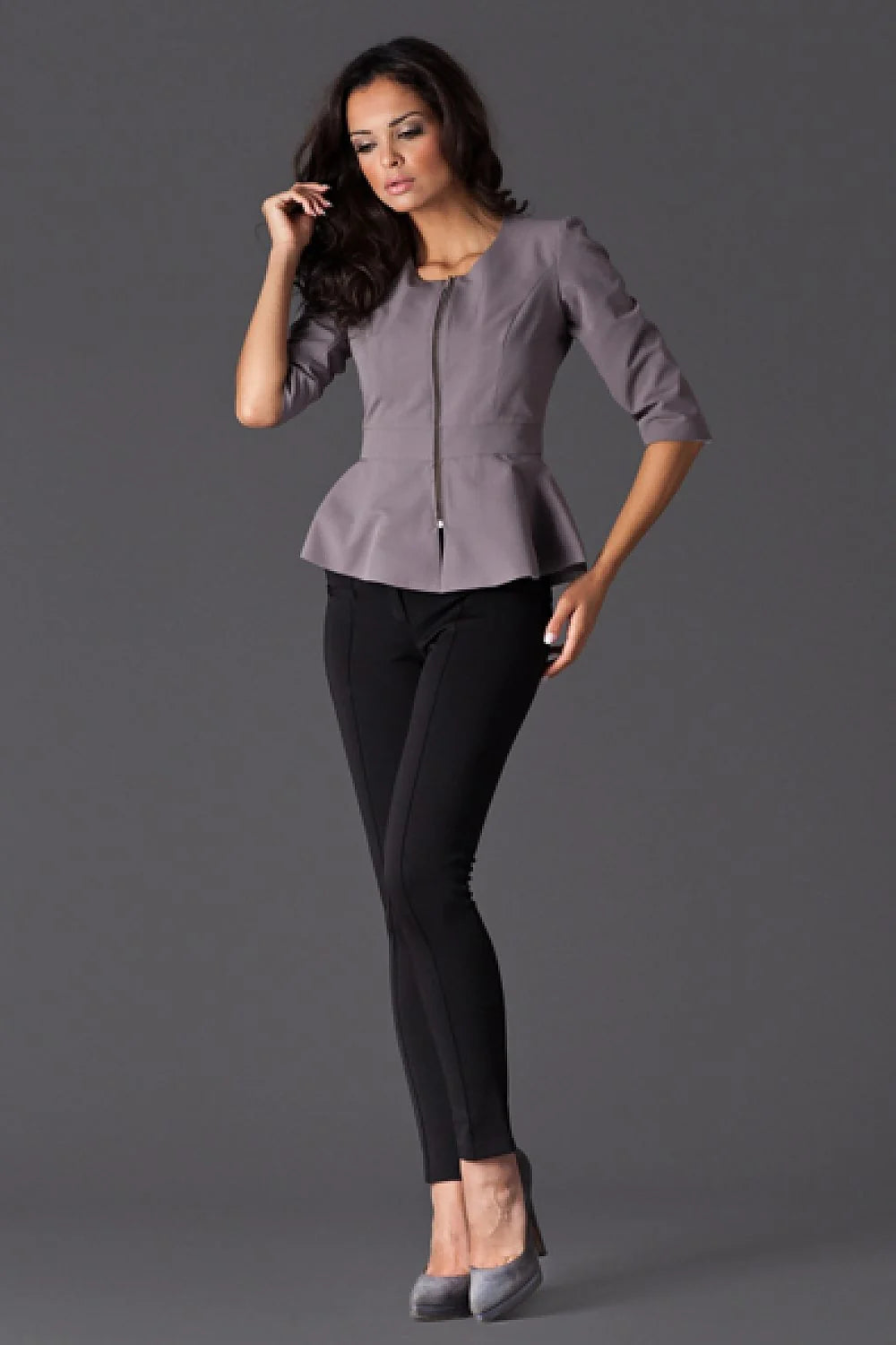 Blazer femme en tissu synthétique peplum élégant et moderne manches trois-quarts style professionnel chic