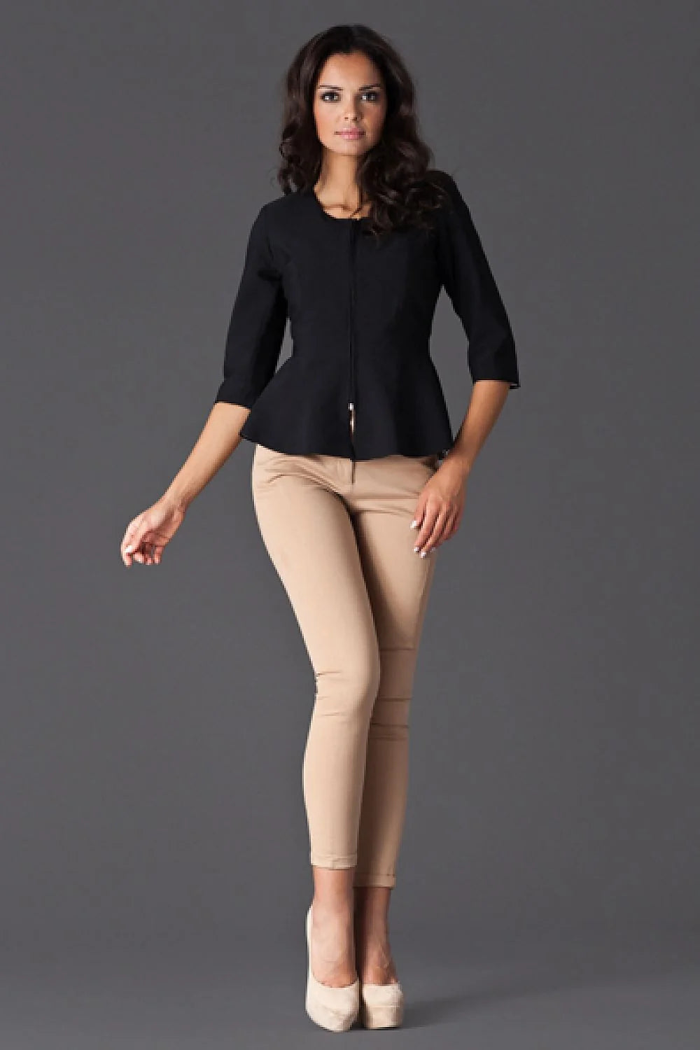Blazer femme en tissu synthétique peplum élégant et moderne manches trois-quarts style professionnel chic