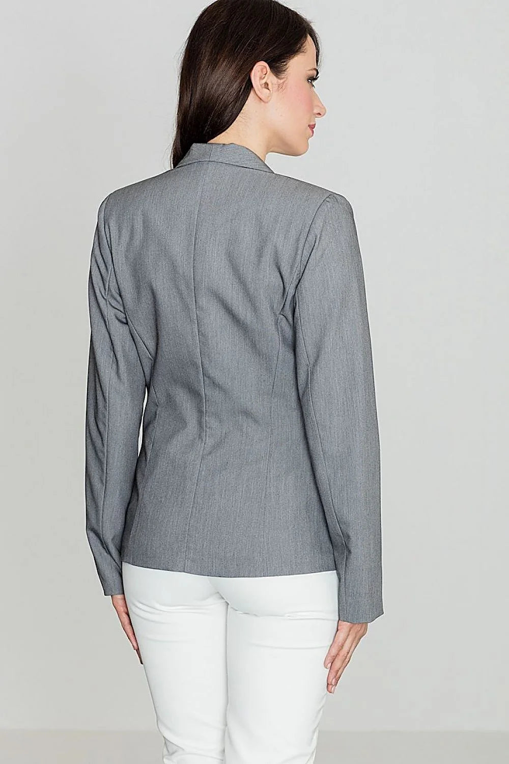 Blazer femme gris coton chic et élégant ajusté bouton doré pour tenues professionnelles modernes