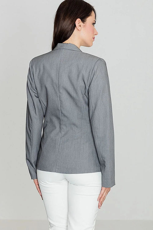 Blazer femme gris coton chic et élégant ajusté bouton doré pour tenues professionnelles modernes