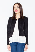 blazer femme noir suédine cintrée manches longues sans col épaules structurées courte épurée élégante moderne casual chic silhouette sublimée