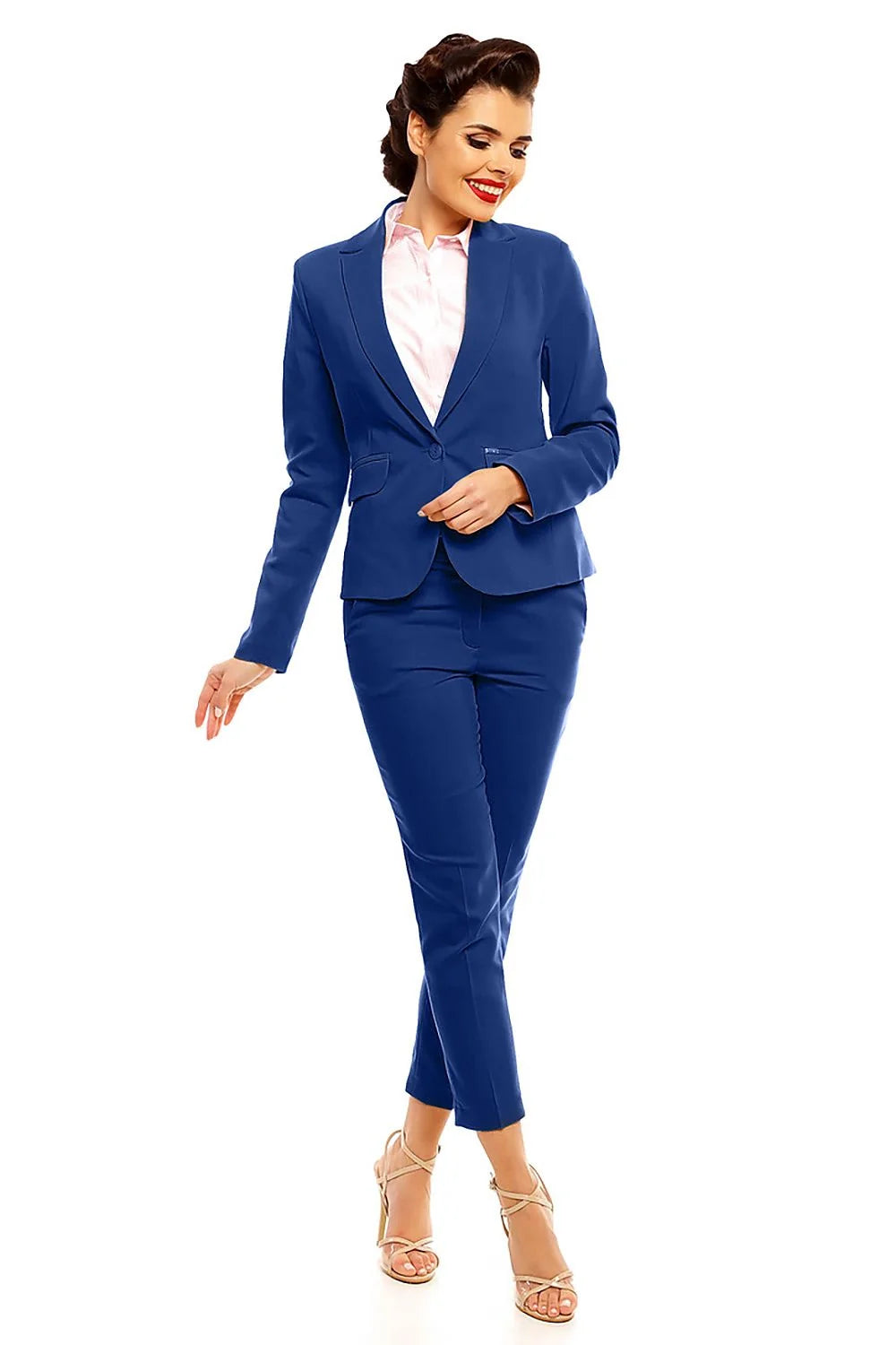 Blazer femme polyester ajusté élégant bleu classique pour bureau style professionnel moderne femmes actives